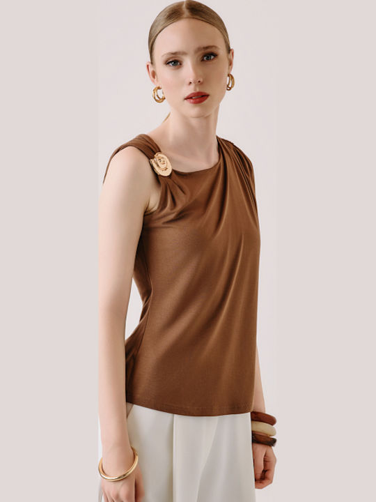 Women's Sleeveless Brown Blouse