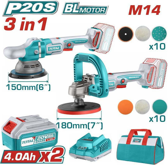 Total TOSLI241191E Set 2 Polishers Brushless 20V with 2 Batteries 4Ah and Case