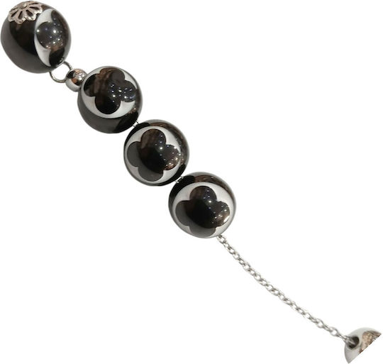 Kalliopi Silver Μπεγλέρι από Βινύλιο Χειροποίητο από Ανοξείδωτο Ατσάλι με Πέτρα Βινυλίου Μαύρη Μήκους 25εκ. Μαύρο