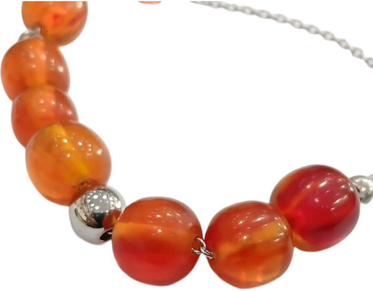 Kalliopi Silver Handmade Begleri from Stainless Steel with Orange Faturan Stone 12mm Length 25cm