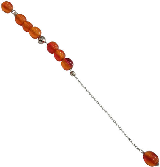 Kalliopi Silver Handmade Begleri from Stainless Steel with Orange Faturan Stone 12mm Length 25cm