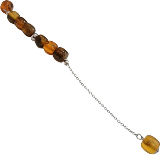 Kalliopi Silver Handmade Begleri from Stainless Steel with Faturan Amber Stone 12mm Length 25cm