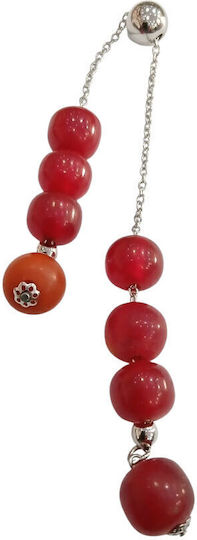 Kalliopi Silver Komboralia Handmade from Stainless Steel with Red Faturan Stone 12mm Length 25cm Red