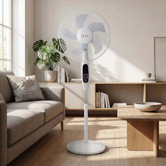 Izzy IZ-9042 Ανεμιστήρας Ορθοστάτης 70W Διαμέτρου 40cm με Τηλεχειριστήριο Λευκός
