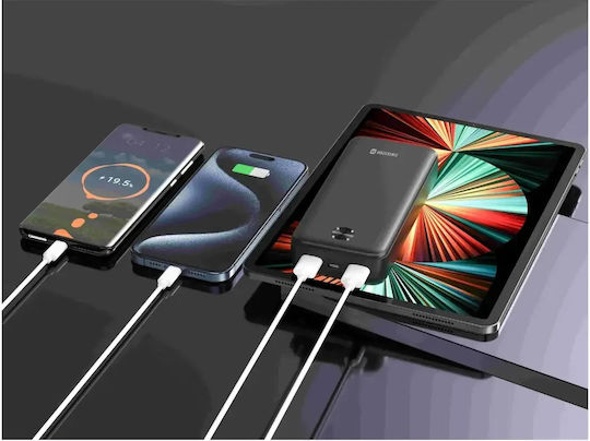 Swissten Power Bank 20000mAh 10.5W με 2 Θύρες USB-A και Θύρα USB-C Μαύρο