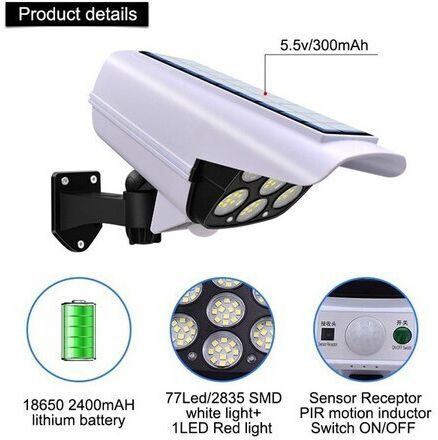 Solar Dummy Surveillance Bullet Camera with LED Lighting White