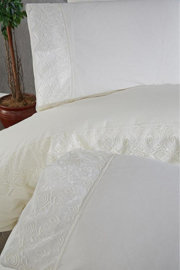 SteweHome Cotton Duvet Cover Set 200x220cm Double With 4 Pillowcases Beige
