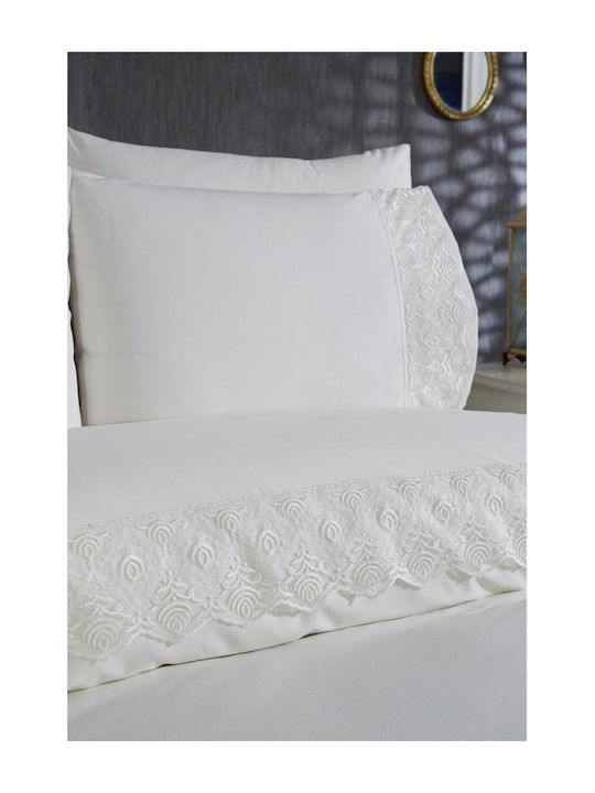 SteweHome Σετ Παπλωματοθήκη Βαμβακερή 200x220cm Διπλή με 4 Μαξιλαροθήκες Μπεζ