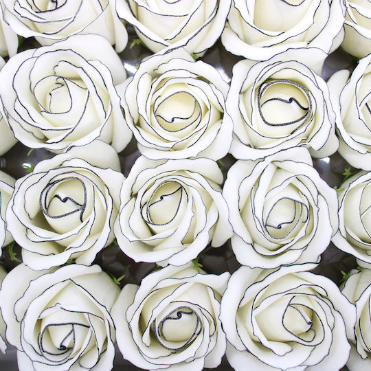 Soap Flower Ivory Rose Black Rim Medium