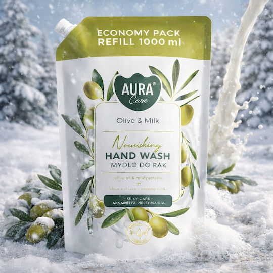 Aura Care Течен Сапун За Ръце Пълнител С Маслиново Мляко 1000 Ml Ahw-002-005