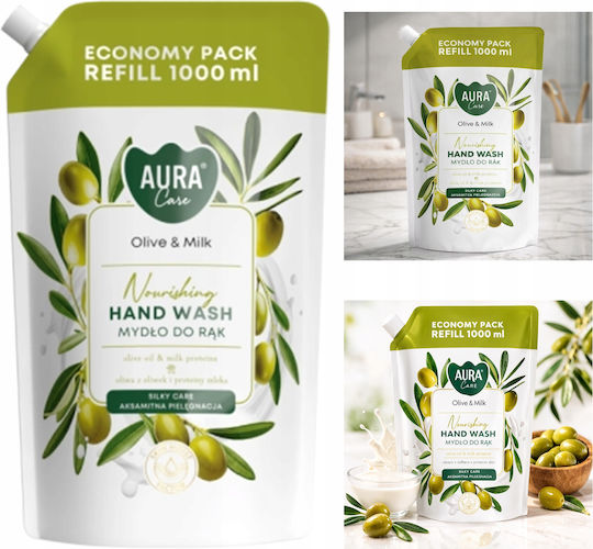 Aura Care Течен Сапун За Ръце Пълнител С Маслиново Мляко 1000 Ml Ahw-002-005