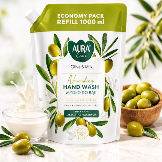 Aura Care Течен Сапун За Ръце Пълнител С Маслиново Мляко 1000 Ml Ahw-002-005