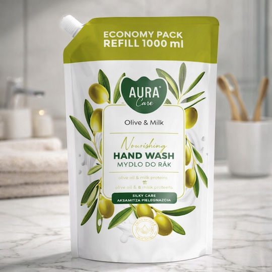 Aura Care Течен Сапун За Ръце Пълнител С Маслиново Мляко 1000 Ml Ahw-002-005