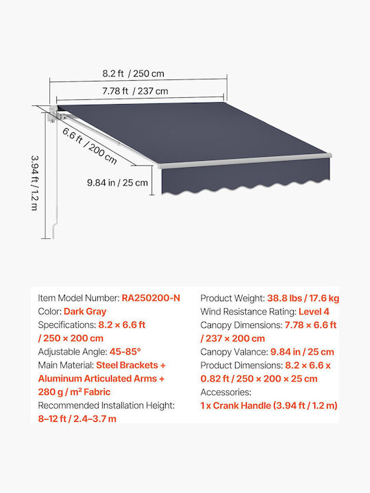 Vevor Terrace Tent with LEDs Gray 2.5x2m