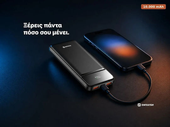 Swissten Power Bank 10000mAh 22.5W Μαύρο
