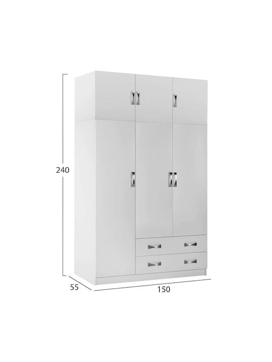 Dreifachtür Kleiderschrank mit Loft Weiß 150x55x240cm