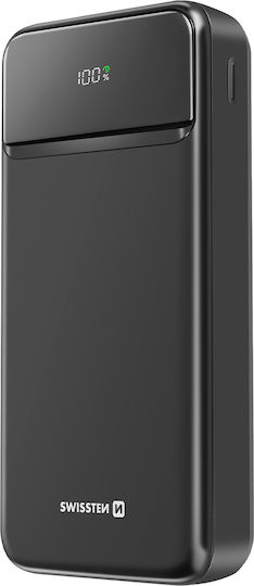 Swissten POWER LINE II Power Bank 20000mAh 22.5W με 2 Θύρες USB-A και Θύρα USB-C Μαύρο