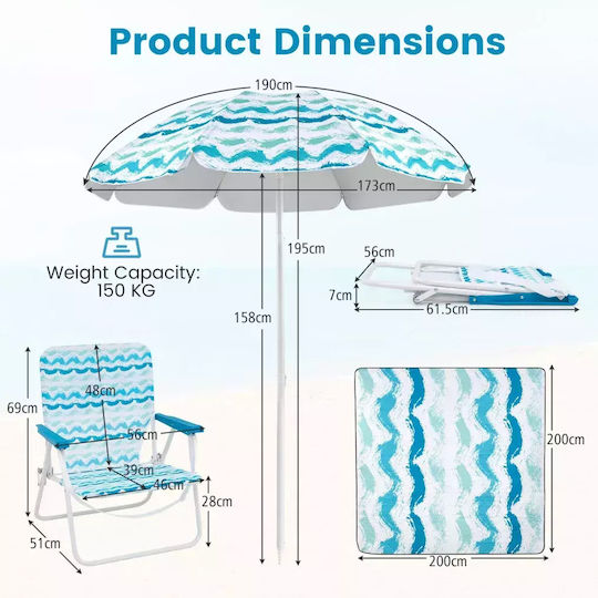 Costway Small Chair Beach Blue Set of 4pcs