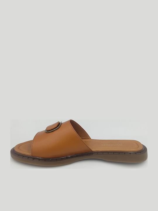 Leather Women's Flat Sandals Brown