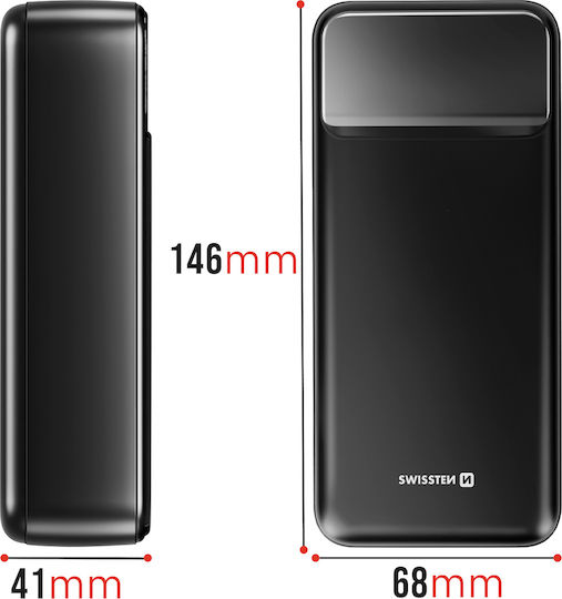 Swissten Power Line II 30000mAh 22.5W με Θύρα USB-A και 2 Θύρες USB-C Power Delivery Μαύρο