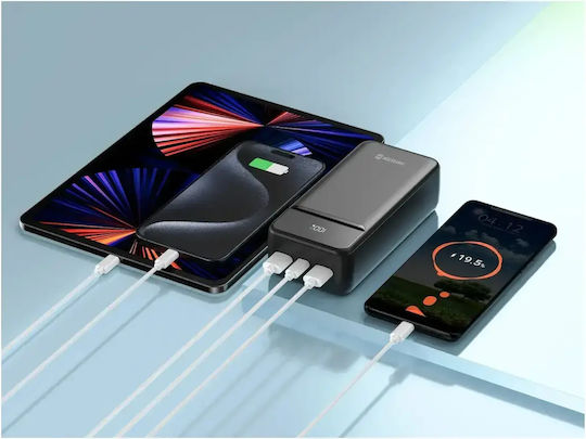 Swissten Power Line II 30000mAh 22.5W με Θύρα USB-A και 2 Θύρες USB-C Power Delivery Μαύρο