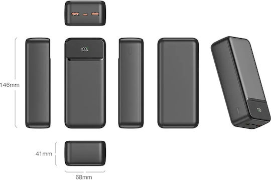 Swissten Power Line II 30000mAh 22.5W με Θύρα USB-A και 2 Θύρες USB-C Power Delivery Μαύρο