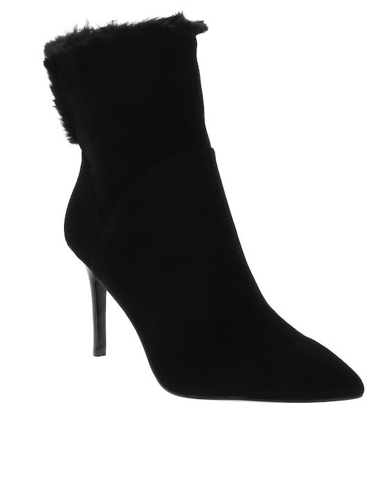 Suede Women's Ankle Boots with High Heel Black