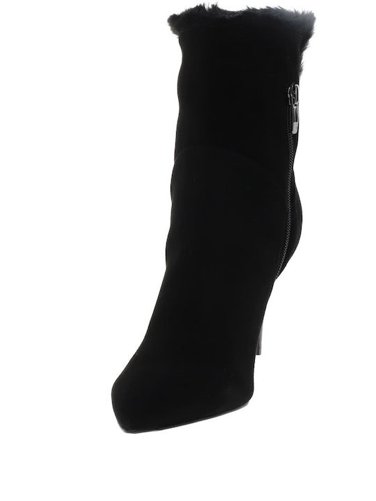 Suede Women's Ankle Boots with High Heel Black