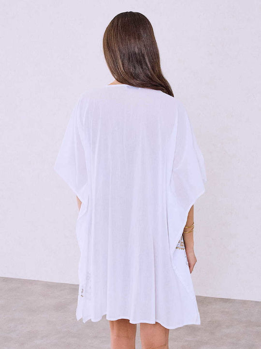 Celestino Women's Dress Kaftan Metallic Details Loose Fit White Celestino Women's Dress Kaftan Metallic Details Loose Fit White