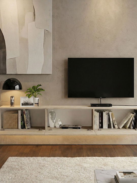 TV Stand Damla from Metal & Wood with LED Lighting Travertine L180xW29.5xH29.5cm