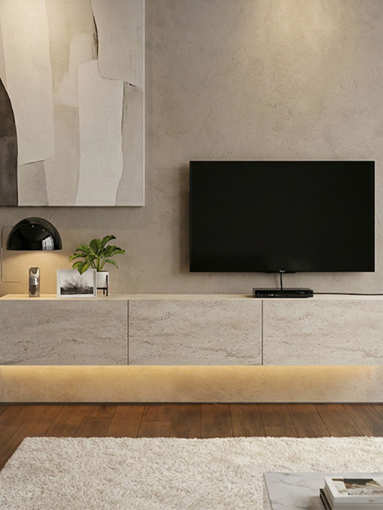 TV Stand Damla from Metal & Wood with LED Lighting Travertine L180xW29.5xH29.5cm