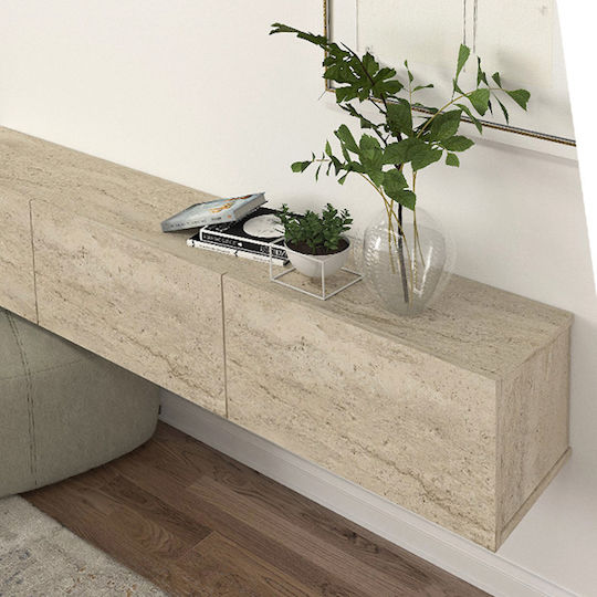 TV Stand Damla from Metal & Wood with LED Lighting Travertine L180xW29.5xH29.5cm