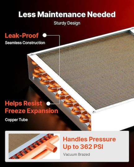 Vevor Water to Air Heat Exchanger 356 x 356 mm Copper Tubes Aluminum Fins 65,000 Btu Hydronic Systems Outdoor Wood Furnace Cpgshrq14incunhcl001v0