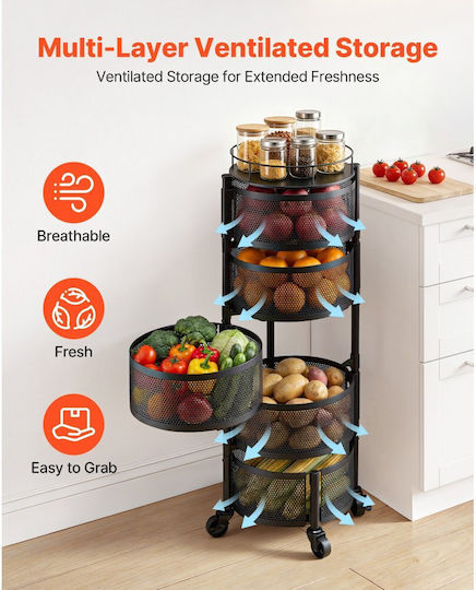 Vevor Metal Kitchen Trolley Black 34x31.5x94.2cm