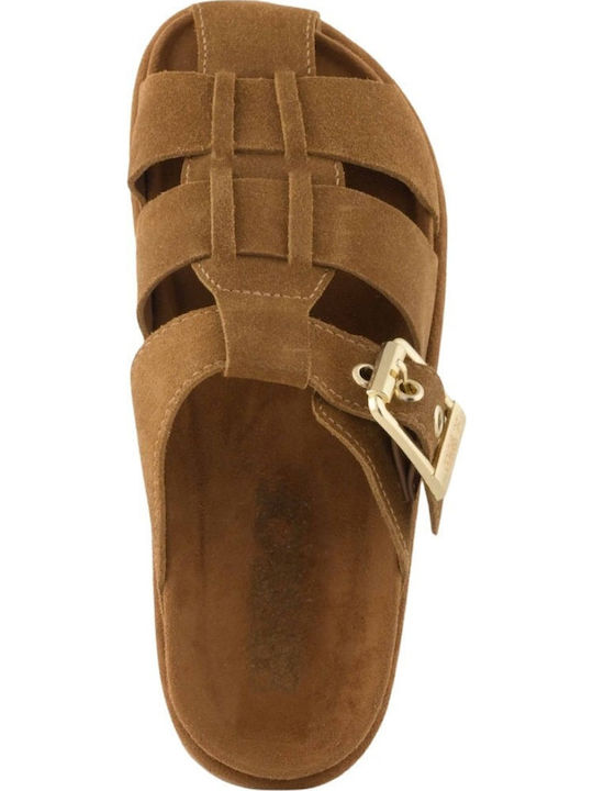 Suede Mules With Heel In Brown Colour