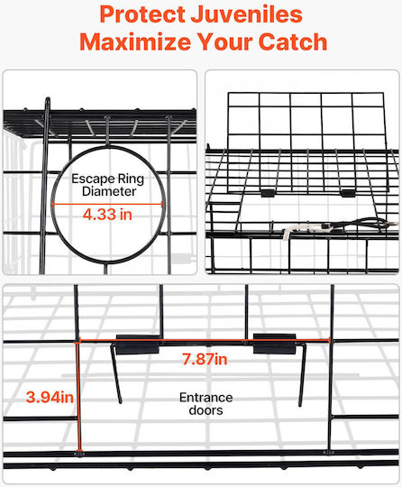 Vevor Crab Trap 2 Pcs 62 X 62 X 30 Cm Heavy Duty Dungeness Black Wire Mesh PVC Measuring Tape Red White Buoy Rope 100 Ft Gloves Ybxjbxfx2j00w3s8t001v0