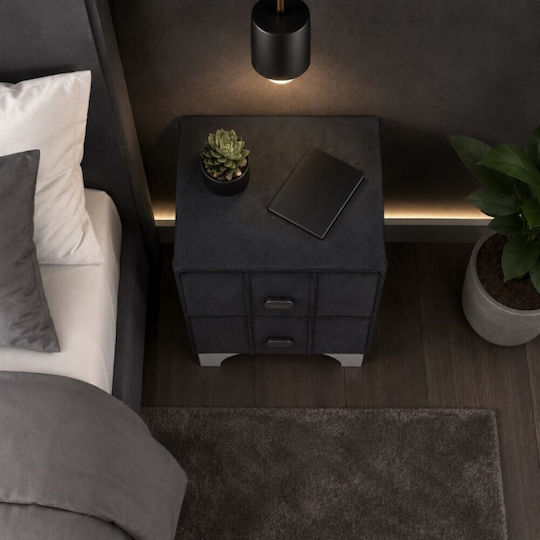 Galifas Bedside Table with Fabric Upholstery Black 45x43x53cm Galifas Bedside Table with Fabric Upholstery Black 45x43x53cm