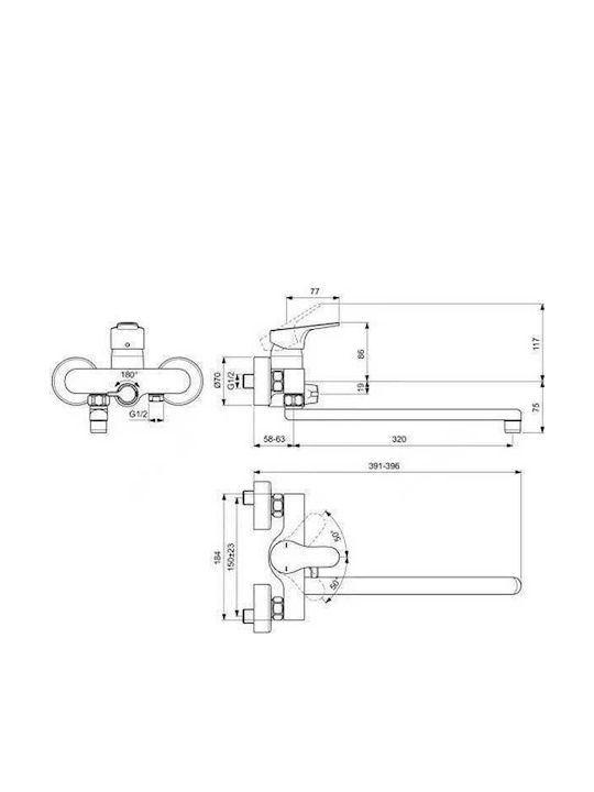 Ideal Standard Cerabase Миксер Батерия За Вана Сребриста