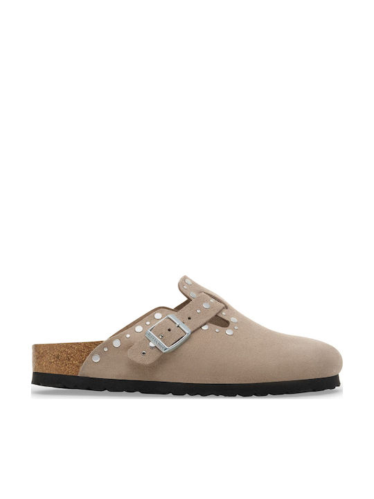 Birkenstock Damentliche Leder Holzschuhe Beiges