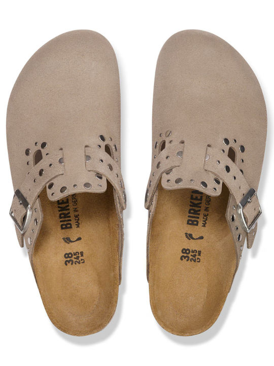 Birkenstock Damentliche Leder Holzschuhe Beiges