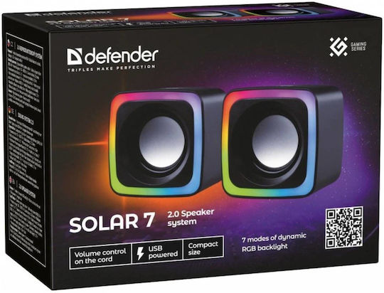 Defender Solar 7 Ηχεία Υπολογιστή 2.0 με RGB Φωτισμό και Ισχύ 6W Μαύρα