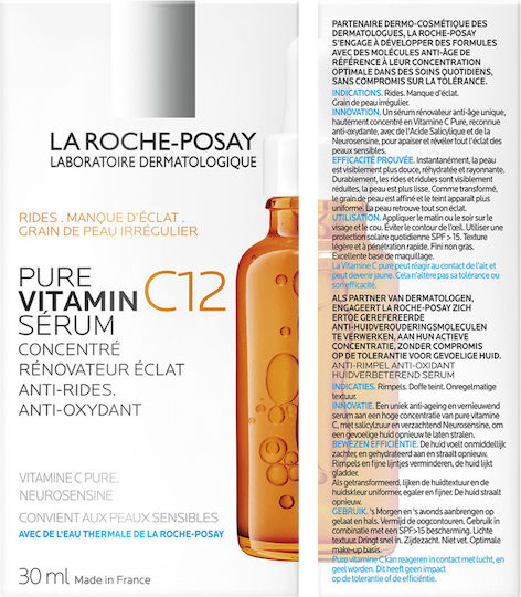 La Roche Posay Pure Vitamin C12 Anti-Aging Serum Gesicht mit Vitamin C & Salicylsäure für Entgiftung & Strahlkraft 30ml