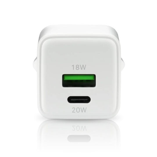EverActive Зарядно без кабел GaN с USB-A порт и USB-C порт 20W Power Delivery / Quick Charge 3.0 Бял (SC-330Q)