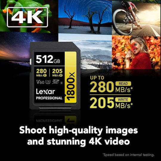 Lexar Profesional 1800X SDXC 512GB U3 UHS-II 270MB/s