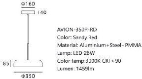 Sun Light Κρεμαστό Φωτιστικό Κόκκινο LED 160εκ.