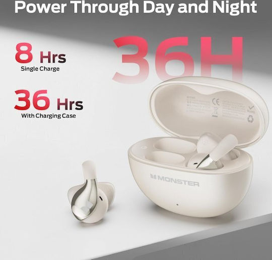 Monster AC225 Open Ear Bluetooth Handsfree Ακουστικά με Αντοχή στον Ιδρώτα και Θήκη Φόρτισης Λευκά