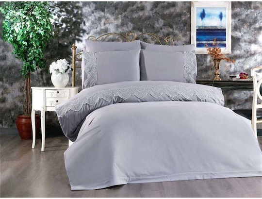 SteweHome Duvet Cover Set 200x220cm Double With 4 Pillowcases Gray