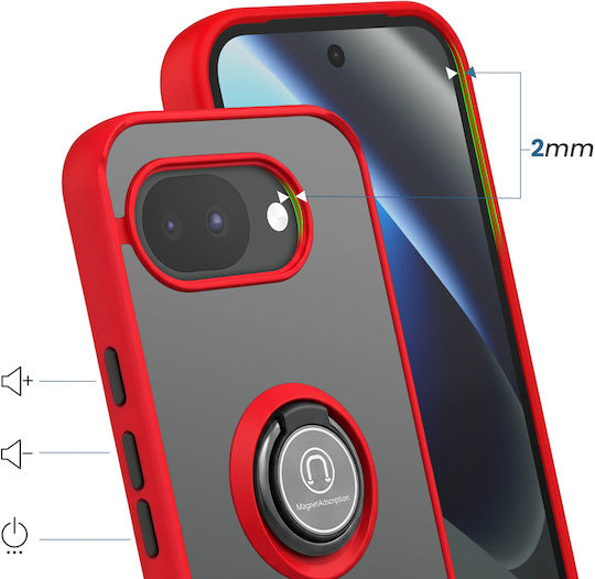 Avizar Калъф с Пръстен Google Pixel 10a Подсилена Защита Магнитна Стойка Червен
