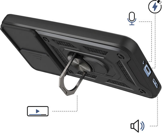 Husă Avizar Oppo Reno 15 Pro Inel Stand Capac Glisant Cameră Negru
