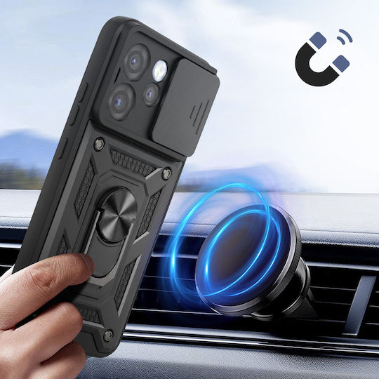 Husă Avizar Oppo Reno 15 Pro Inel Stand Capac Glisant Cameră Negru